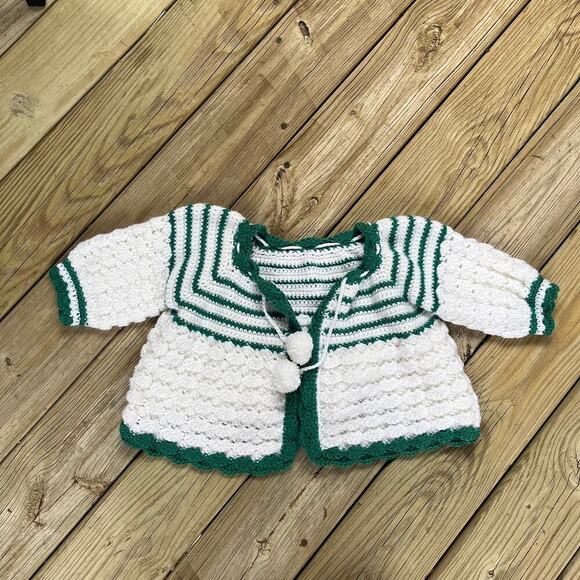 Girls White And Green Handmade Cardigan Sweater Size L - Picture 2 of 6